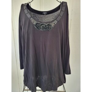 Talbots Size 2X Top Sequin Flowers Soft Stretch 3/4 Sleeves Blouse Plus Shirt